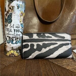 Zebra Print Wallet, zippered 3 sections